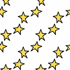 Seamless pattern with creative yellow stars on white background. Vector image.