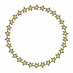 Round frame with yellow stars on white background. Vector image.