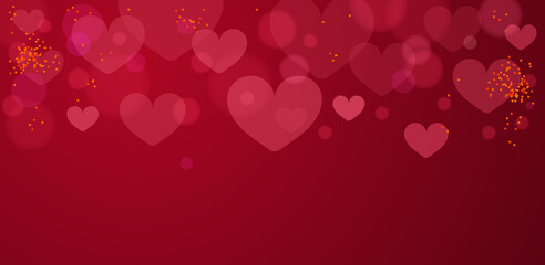 Happy Valentines day banner decorated red hearts on red background. Vector illustration.