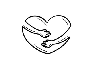 hand drawn illustration of a heart being hugged by a pair of hands, about someone's affection