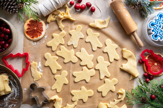 Cooking Christmas Cookies. Ginger Bread Cookie Cutter. Step By Step Recipe.