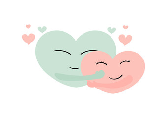 illustration of two hearts hugging, blue heart symbolizing man and pink heart symbolizing woman