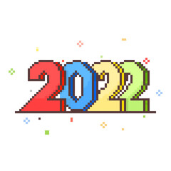 Fototapeta na wymiar 3D Colorful Pixel Art 2022 Number On White Background.