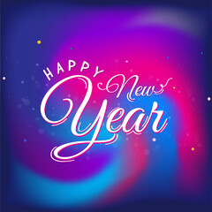 Happy New Year Calligraphy On Blurred Gradient Swirl Background.