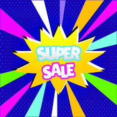 Super Sale Colorful Promotion Banner Badge in Comic Style Vector