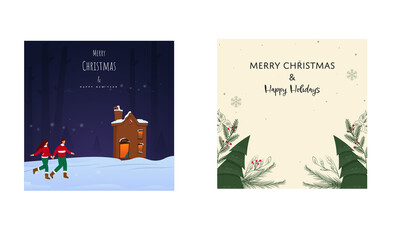 Social Media Template Or Square Poster Set For Merry Christmas And New Year, Happy Holidays Concept.