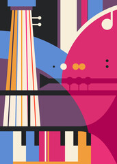Abstract poster with different music instruments. Creative placard design in flat style.