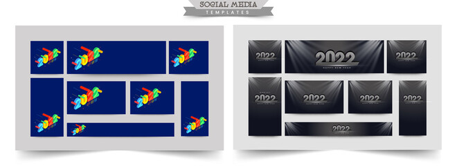 Set Of Social Media Template And Banner Design With 3D 2022 Number For Happy New Year Concept.