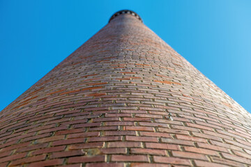 red brick fireplace view from below