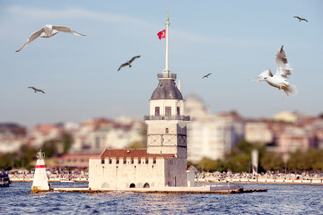 Maiden's Tower in Bosphorus water, Istanbul, Turkey