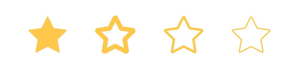 Yellow star, golden stars set vector symbols. Stars line icon. Gold star isolated on white background.
