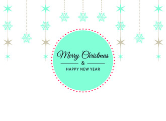 Merry Christmas and Happy New Year Lettering Badge with Abstract Cute Background Vector