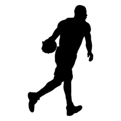 Men's Basketball player silhouette dribbling the ball turn to left side illustration on isolated background