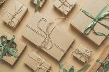 Christmas.Christmas gift box zero waste,Boxing Day,  eco friendly packaging gifts  kraft paper eco...