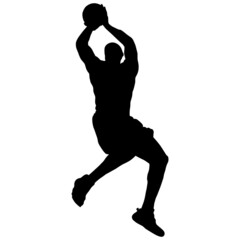 Men's Basketball player silhouette pull the ball to the basket to get score illustration on isolated background