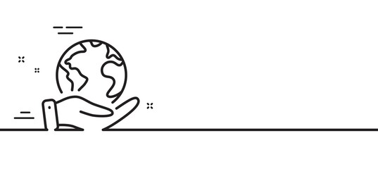 Global business line icon. Save planet sign. Internet marketing symbol. Minimal line illustration background. Save planet line icon pattern banner. White web template concept. Vector