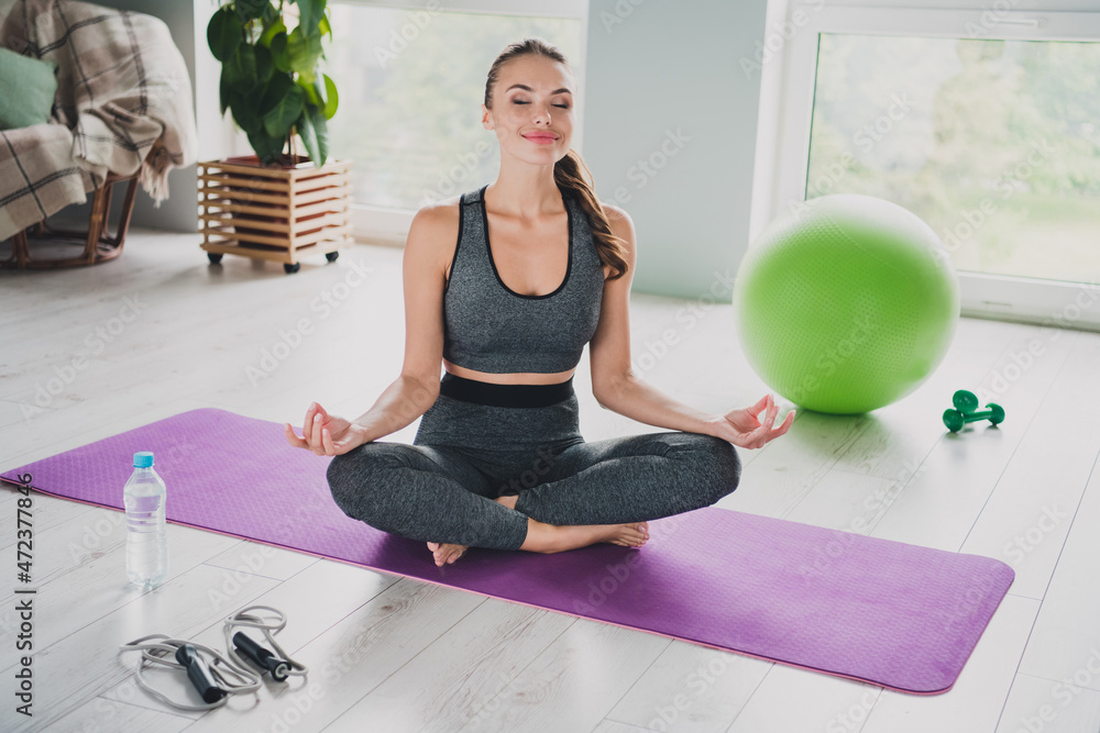 Sticker portrait of attractive focused cheerful sportive girl doing work out attending class positivity stud