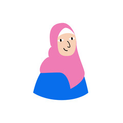 Portrait of pretty Muslim woman in hijab. Flat style avatar. Colorful icon of person.