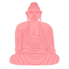 Statue of Buddha. National Indian sculpture art. Traditional elements, buddhism symbols. Stone buddha in meditation. Flat hand drawn vector illustration. Isolated.