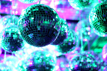 Mirror balls are hung on the ceiling to celebrate Christmas and New Year.