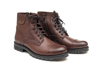 Men boots made of genuine leather on a white background