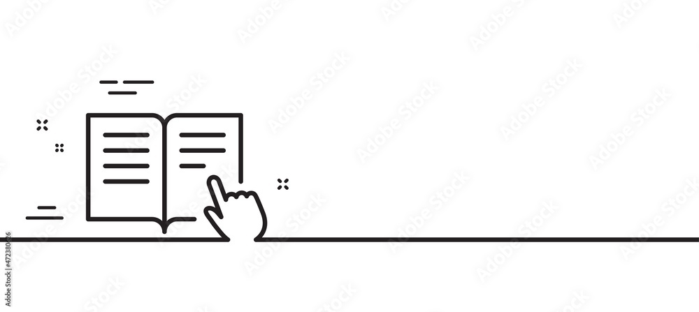 Poster instruction book line icon. education with hand pointer symbol. e-learning sign. minimal line illust