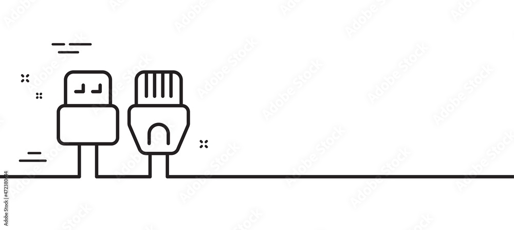 Poster computer cables line icon. usb, rj45 connection wires. minimal line illustration background. compute