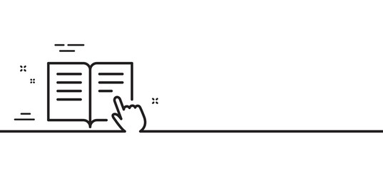 Instruction Book line icon. Education with hand pointer symbol. E-learning sign. Minimal line illustration background. Read instruction line icon pattern banner. White web template concept. Vector