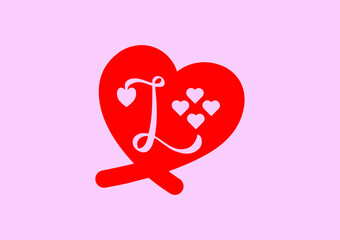 L letter logo with love icon, valentines day design template