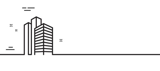 Skyscraper buildings line icon. City architecture sign. Town symbol. Minimal line illustration background. Skyscraper buildings line icon pattern banner. White web template concept. Vector