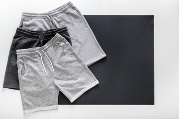 Set gray black shorts pants for man sport. Set Various of Basic casual clothing sports gray male...