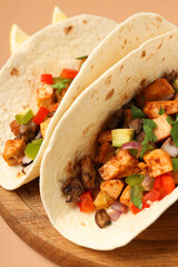 Concept of tasty food with taco close up