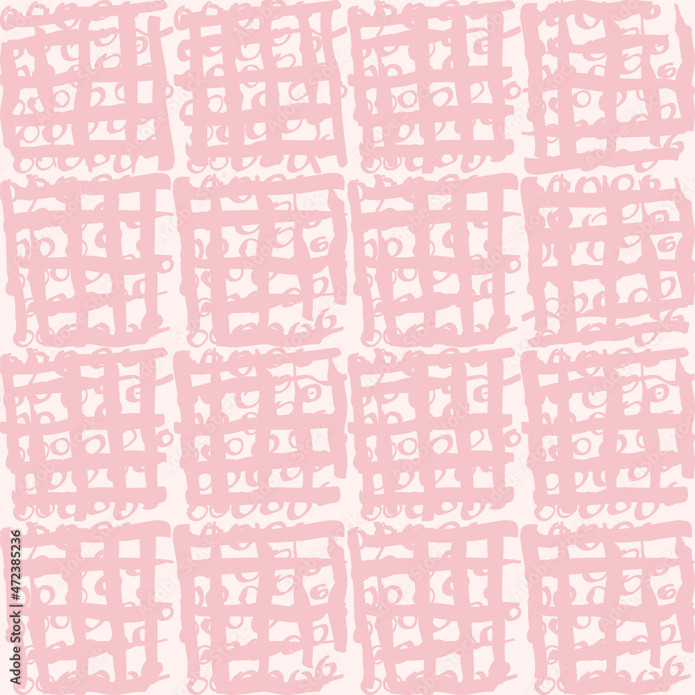 Poster Simple vector geometric abstract seamless pattern. Monochrome pink and white minimalist repeat. Small elements in rows. Graphic texture for fabric, apparel, wallpaper.