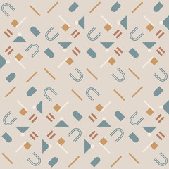 Modern vector abstract  geometric background with circles, rectangles and squares  in retro scandinavian style. Pastel colored simple shapes graphic seamless pattern. Abstract mosaic artwork.