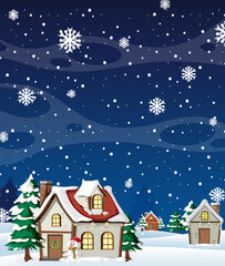 Obraz na płótnie Canvas Christmas poster template with snow falling at night