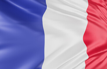 Beautiful France Flag Wave Close Up on banner background with copy space.,3d model and illustration.