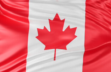 Beautiful Canada Flag Wave Close Up on banner background with copy space.,3d model and illustration.