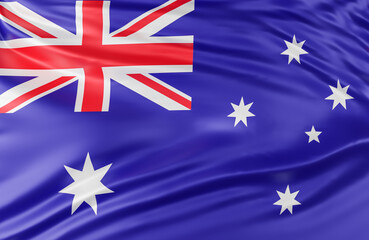 Beautiful Australia Flag Wave Close Up on banner background with copy space.,3d model and illustration.
