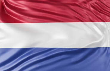 Beautiful Netherlands Flag Wave Close Up on banner background with copy space.,3d model and illustration.