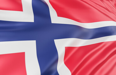 Beautiful Norway Flag Wave Close Up on banner background with copy space.,3d model and illustration.
