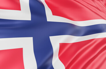 Fototapeta premium Beautiful Norway Flag Wave Close Up on banner background with copy space.,3d model and illustration.