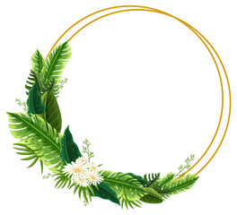Round frame with tropical green leaves