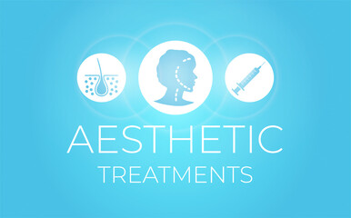 Blue Aesthetics Treatments Illustration Background for Dermatology, Plastic Surgeries and Face Lifting