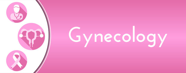 Gynecology Illustration Background with Uterus, Cancer Ribbon and Doctor Icons