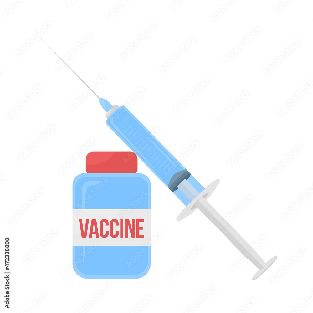 Aufkleber syringe with vial of drug semi flat color vector object. full realistic item on white. clinical trea