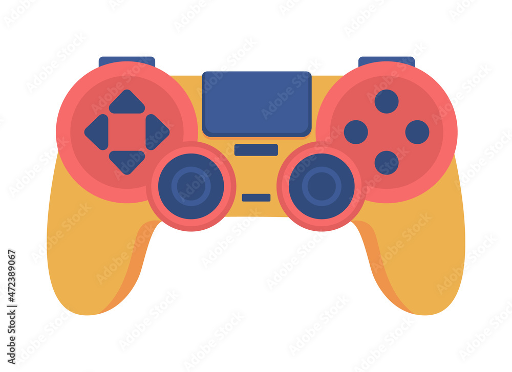 Poster yellow gamepad semi flat color vector object. full realistic item on white. console controller for g
