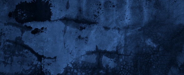 Panorama rich blue and black background texture, Concrete cement texture for background blue color and design.