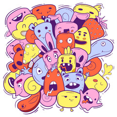 Obraz na płótnie Canvas cute funny doodle characters, monsters for kids