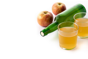 Apple cider drink isolated on white background. Copy space