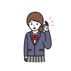笑顔でOKサインをする学生服の女子高校生・中学生